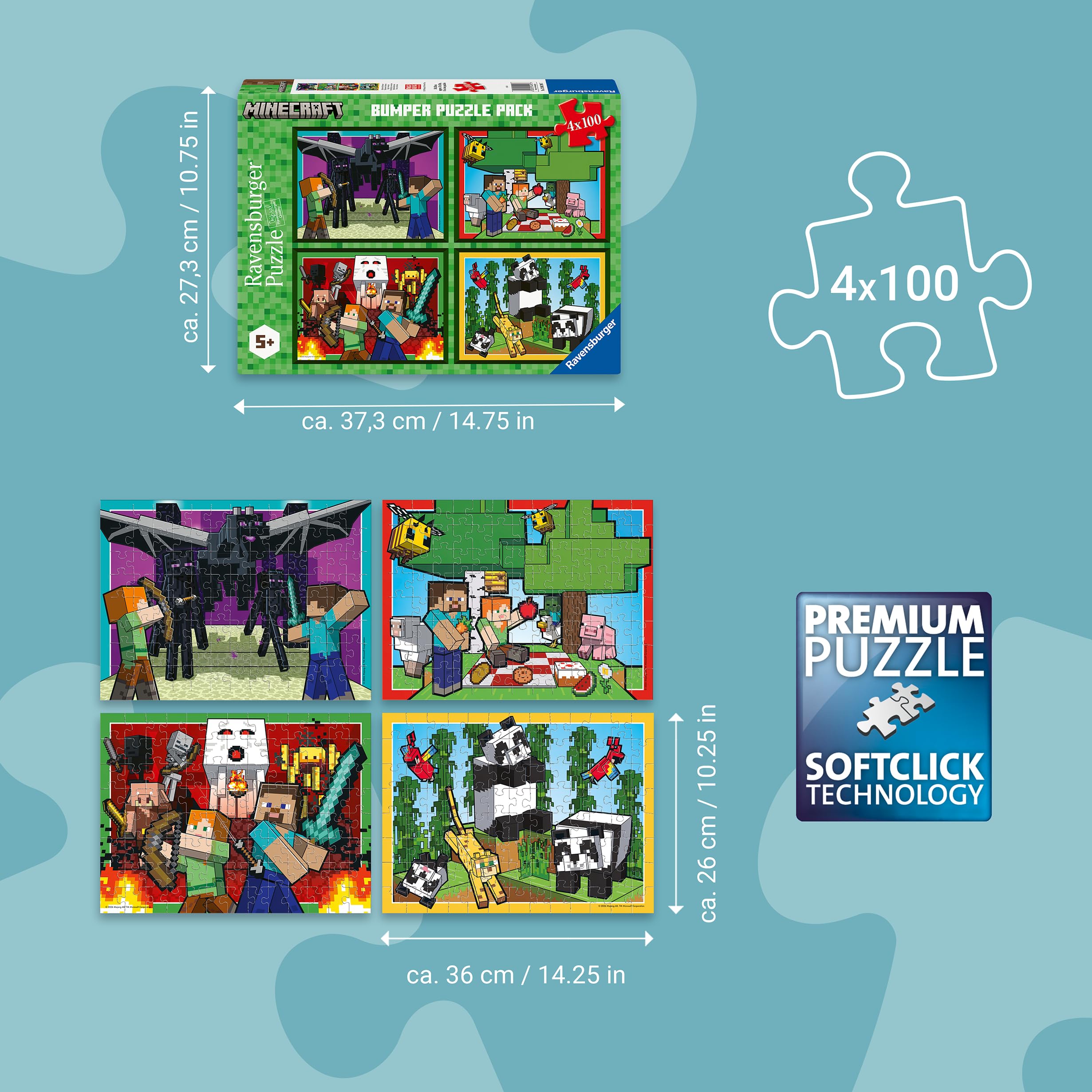 Ravensburger Minecraft 4x100 Piece Bumper Puzzle Pack for Kids 5+